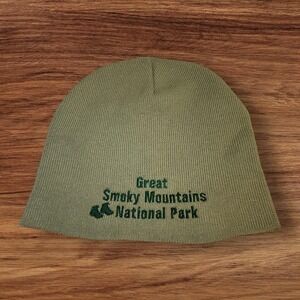 VTG Embroidered Great Smoky Mountains National‎ Park Beanie Stocking Hat Green
